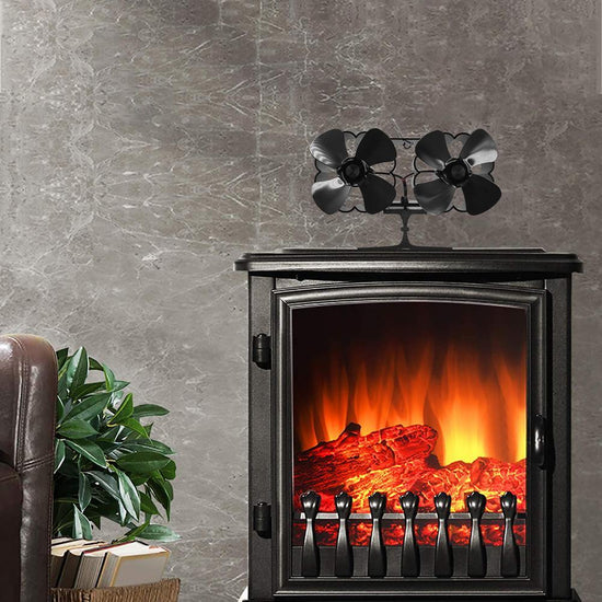 8 Leaf Double Head Fireplace Heat Power Fan