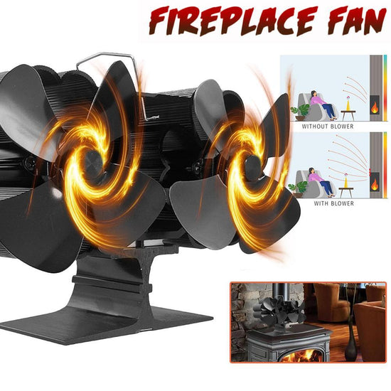 8 Leaf Double Head Fireplace Heat Power Fan